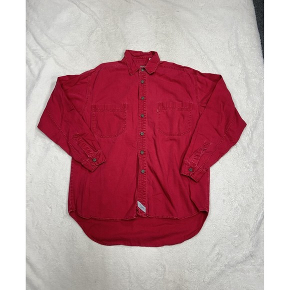 Levi's Jeans Mens Size Medium Red Denim Jean Shirt Western Cowboy Button Up - Picture 1 of 9